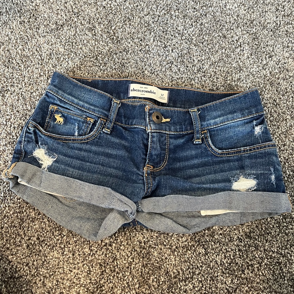Abercrombie kids low rise distressed jean shorts